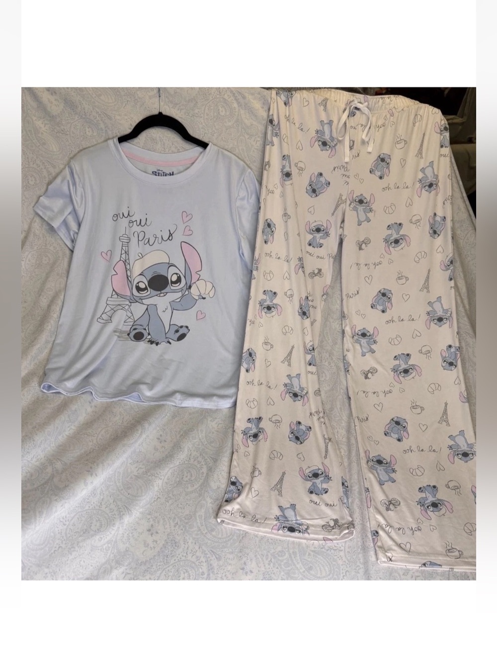Stitch Disney Light Blue & Cream Paris Two-Piece Ladies Pajama Set